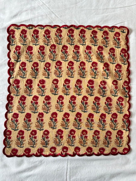 Block print border handkerchief blue x red flower htm150514