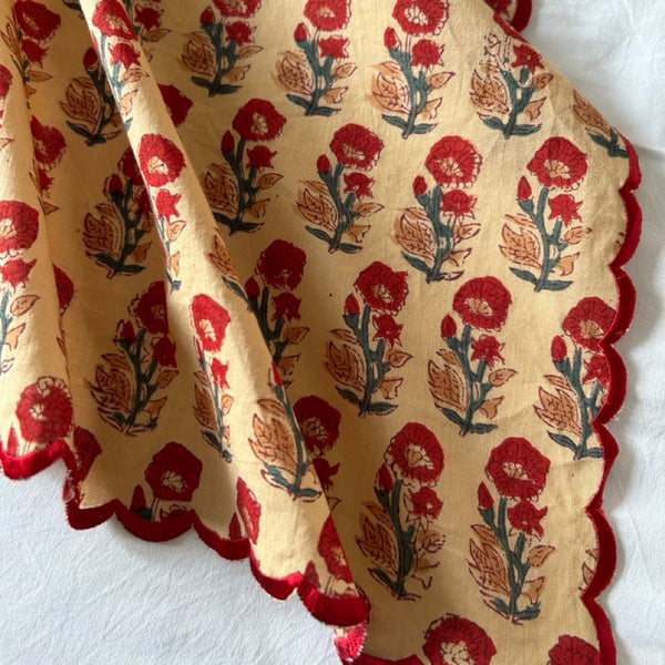 Block print border handkerchief blue x red flower htm150514