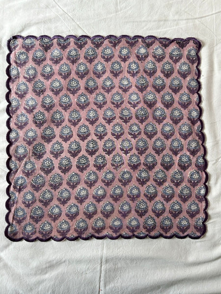 Block Print Border Handkerchief Purple Bouquet htm150514