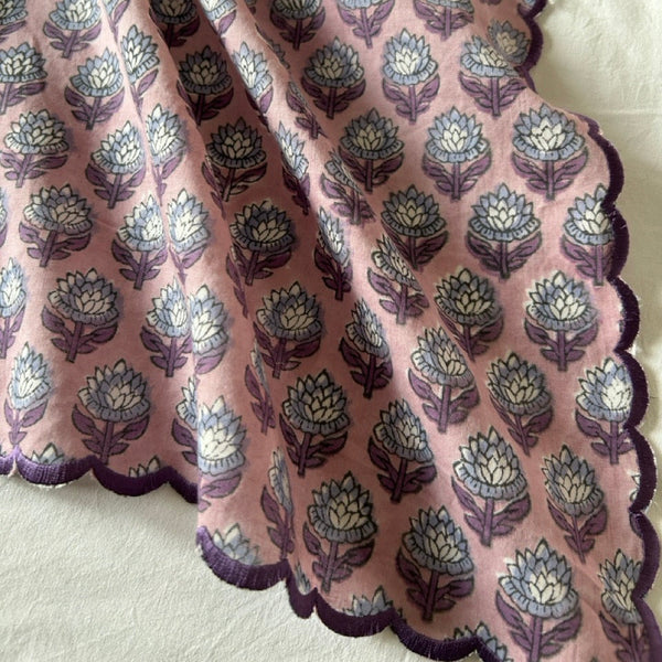 Block Print Border Handkerchief Purple Bouquet htm150514