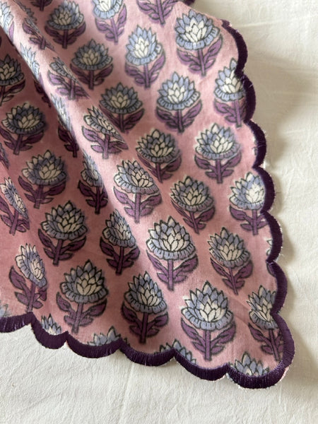Block Print Border Handkerchief Purple Bouquet htm150514