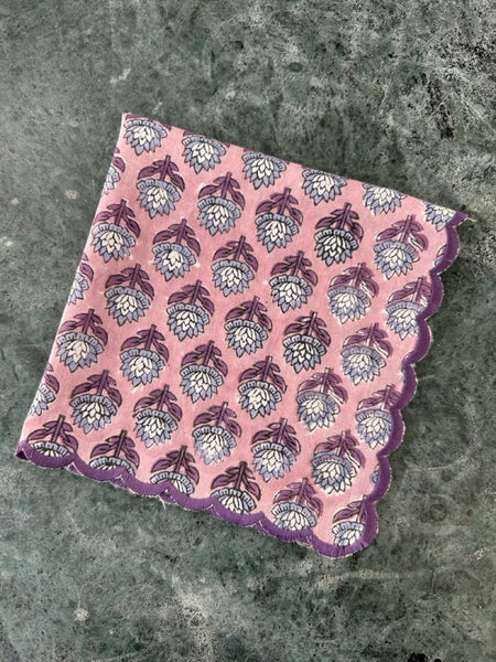 Block Print Border Handkerchief Purple Bouquet htm150514