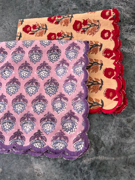 Block Print Border Handkerchief Purple Bouquet htm150514