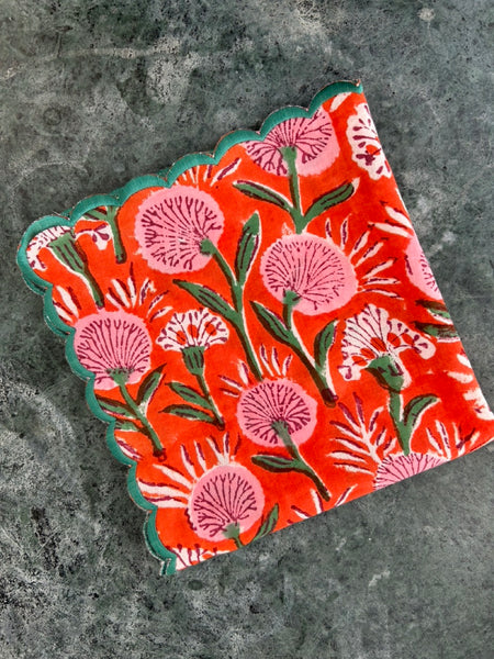 Block Print Border Handkerchief Pink Garden htm150514