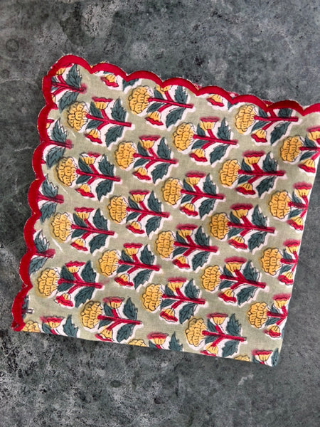 Block Print Border Handkerchief Yellow Flower htm150514