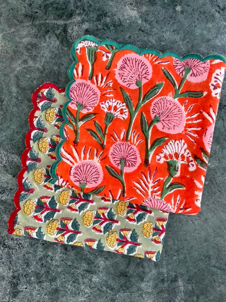 Block Print Border Handkerchief Yellow Flower htm150514