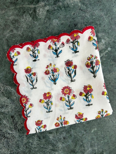 Block print border handkerchief red x yellow flower htm150514
