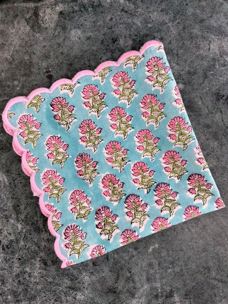 Block Print Border Handkerchief Pink Bouquet htm150514