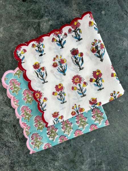 Block Print Border Handkerchief Pink Bouquet htm150514