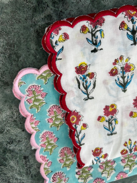 Block print border handkerchief red x yellow flower htm150514