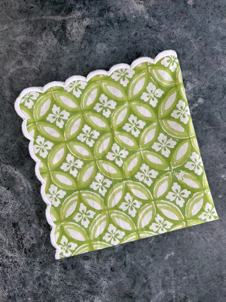 Block Print Border Handkerchief Green Circle htm150514