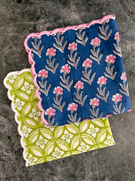 Block Print Border Handkerchief Green Circle htm150514