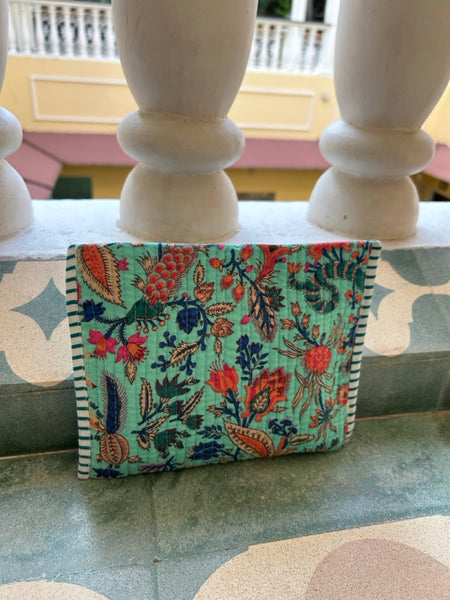 Block Print Quilted Flat Pouch Peacock Botanical htm150436