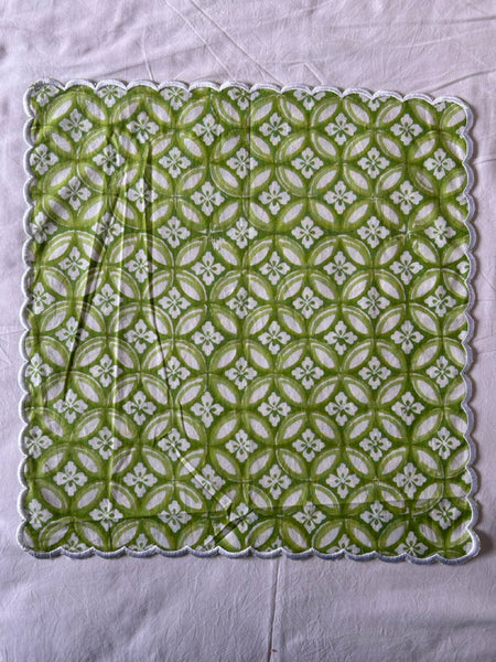Block Print Border Handkerchief Green Circle htm150514