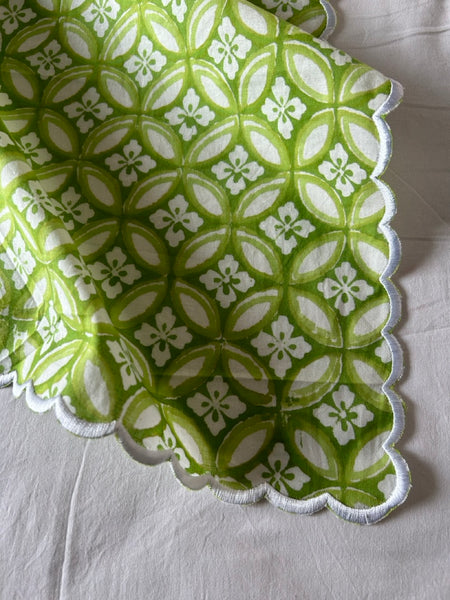 Block Print Border Handkerchief Green Circle htm150514