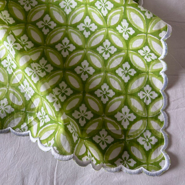 Block Print Border Handkerchief Green Circle htm150514