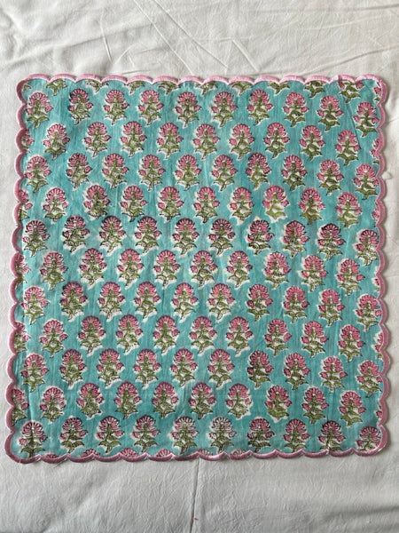 Block Print Border Handkerchief Pink Bouquet htm150514