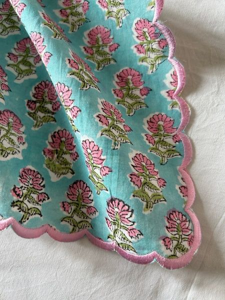 Block Print Border Handkerchief Pink Bouquet htm150514