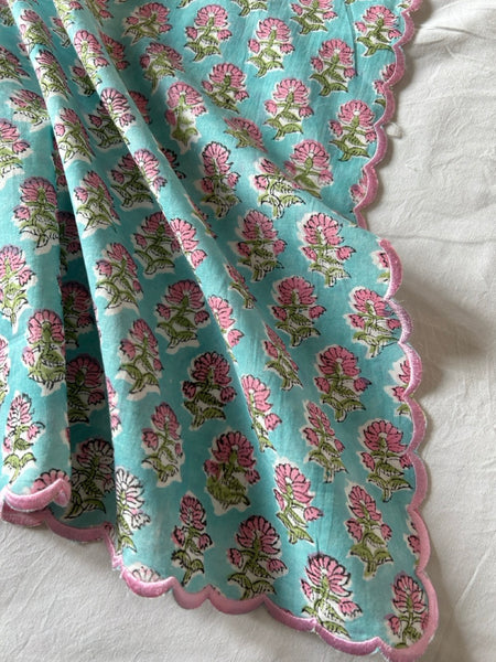 Block Print Border Handkerchief Pink Bouquet htm150514