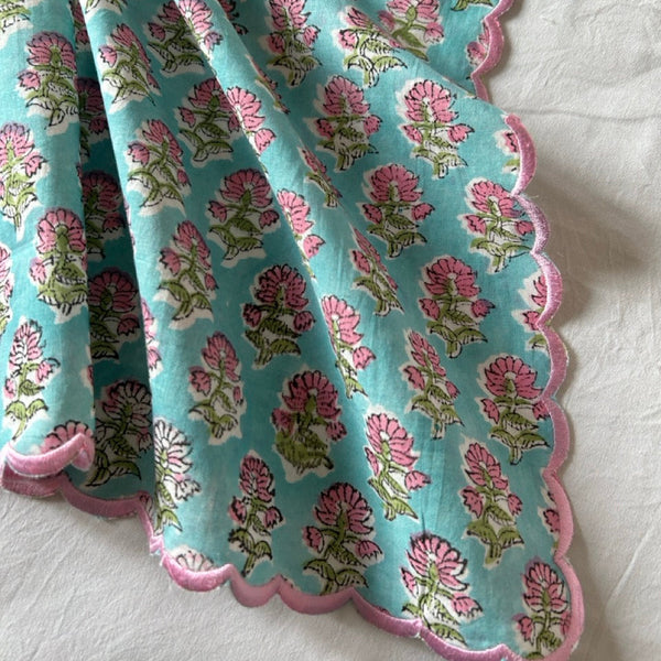 Block Print Border Handkerchief Pink Bouquet htm150514