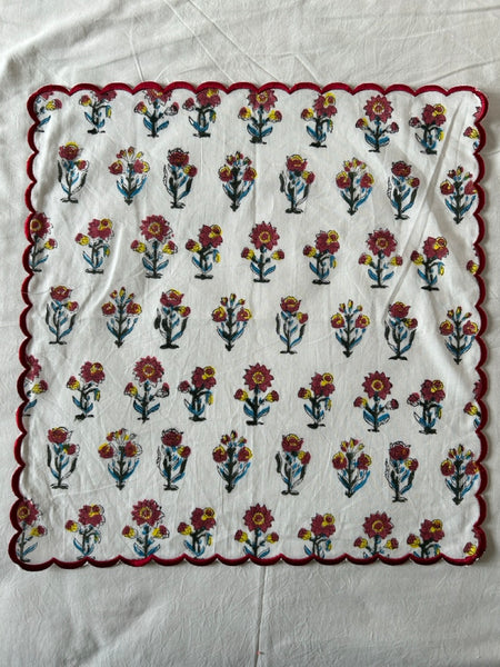 Block print border handkerchief red x yellow flower htm150514