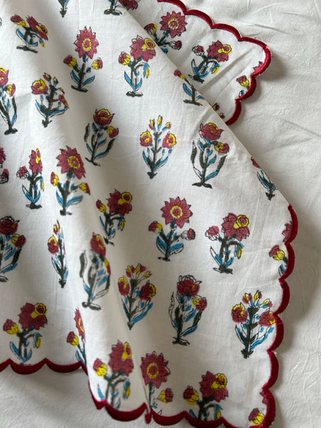 Block print border handkerchief red x yellow flower htm150514
