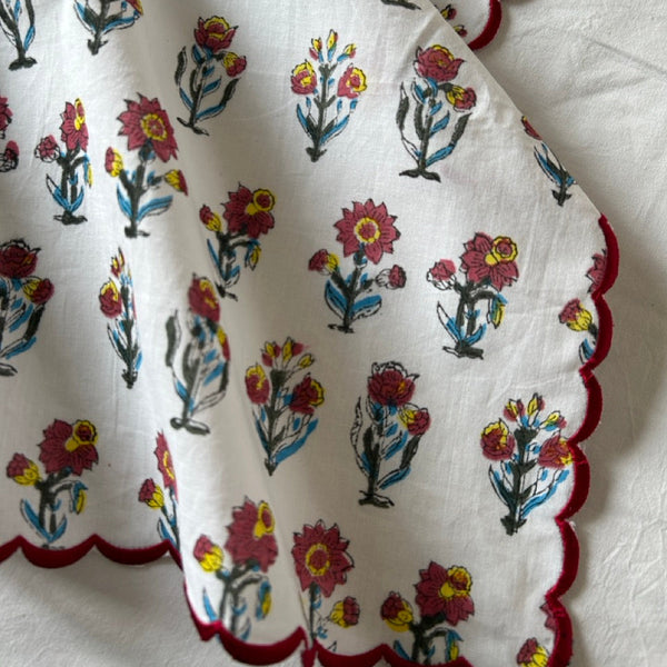 Block print border handkerchief red x yellow flower htm150514