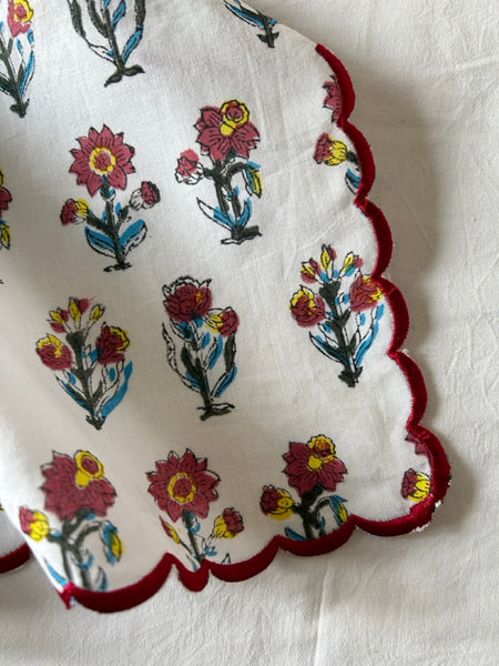 Block print border handkerchief red x yellow flower htm150514