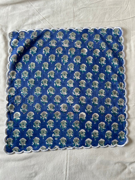 Block print border handkerchief blue x ash green htm150514