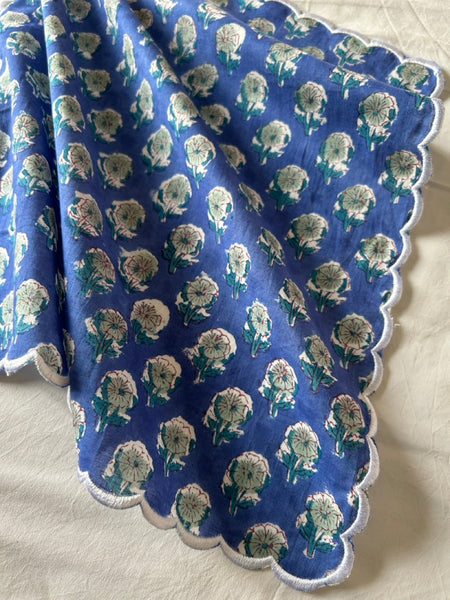 Block print border handkerchief blue x ash green htm150514