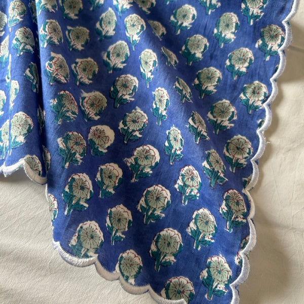 Block print border handkerchief blue x ash green htm150514