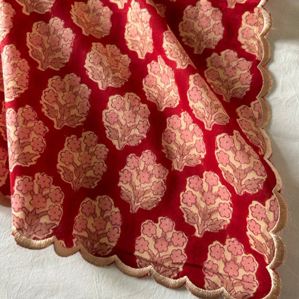 Block Print Border Handkerchief Golden Bouquet htm150514