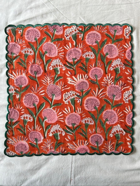 Block Print Border Handkerchief Pink Garden htm150514