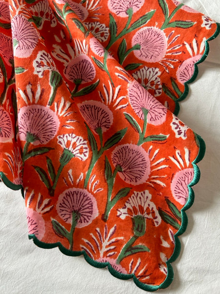 Block Print Border Handkerchief Pink Garden htm150514