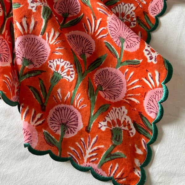 Block Print Border Handkerchief Pink Garden htm150514