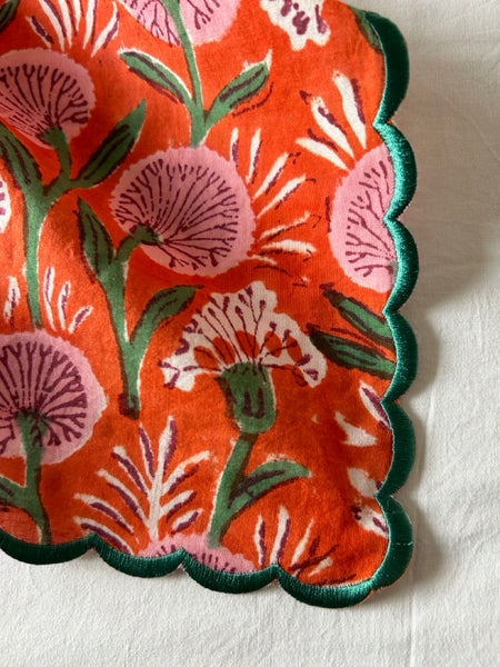 Block Print Border Handkerchief Pink Garden htm150514