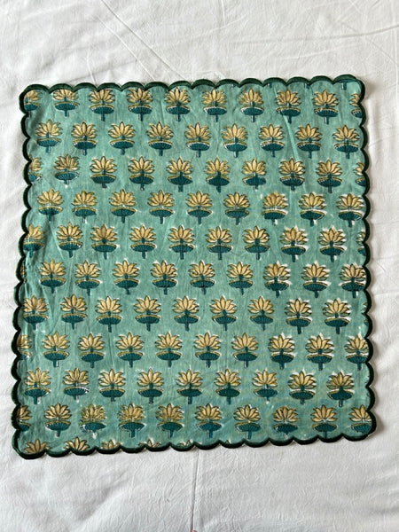 Block print border handkerchief yellow x green flower htm150514