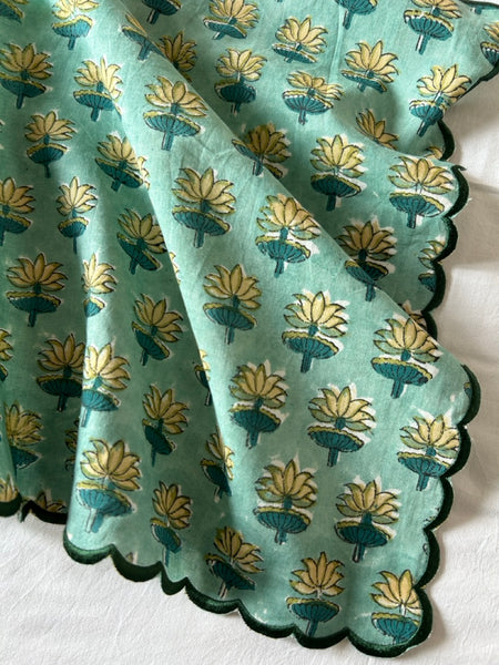Block print border handkerchief yellow x green flower htm150514