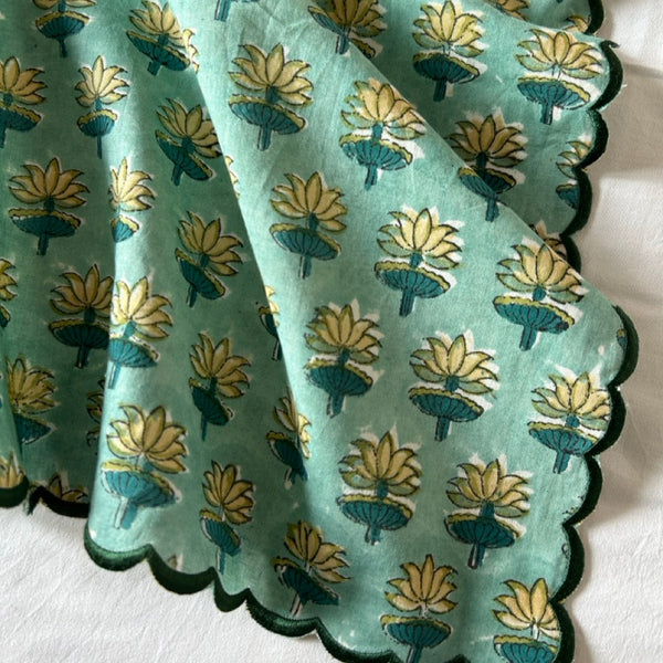 Block print border handkerchief yellow x green flower htm150514