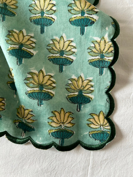 Block print border handkerchief yellow x green flower htm150514