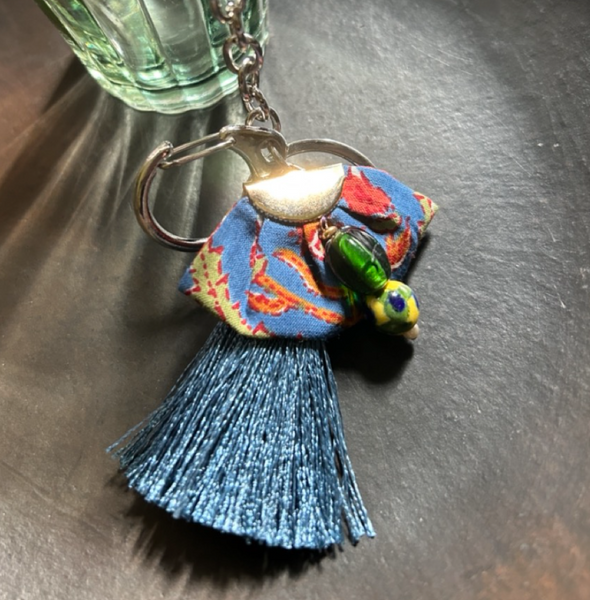 Indian ribbon x tassel glitter 3way keychain blue htm150342