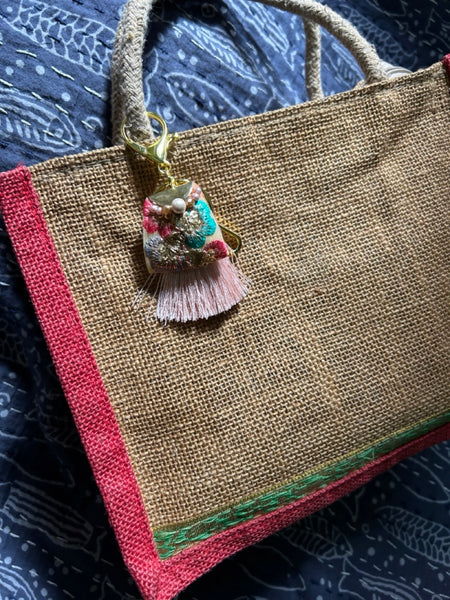 Indian ribbon x tassel glitter 3way keychain pink htm150342