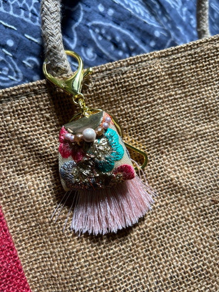 Indian ribbon x tassel glitter 3way keychain pink htm150342