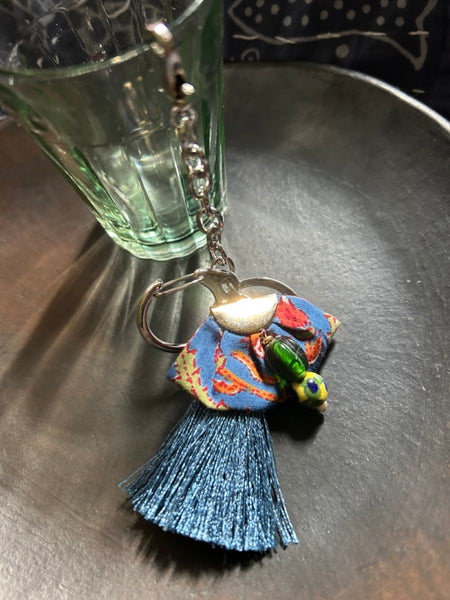 Indian ribbon x tassel glitter 3way keychain blue htm150342