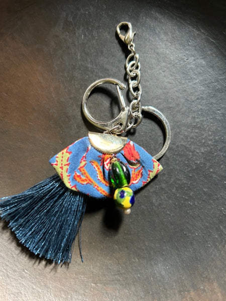 Indian ribbon x tassel glitter 3way keychain blue htm150342