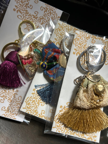 Indian ribbon x tassel glitter 3way keychain blue htm150342