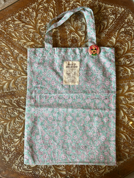 インド綿 ミニトート 缶バッジ付き ミントグリーン htm150632
