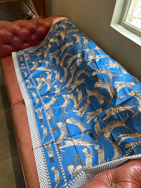 インド綿大判ストール [ドゥパタ]　フライングキャット 青　htm150423