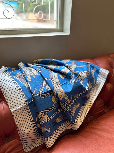 インド綿大判ストール [ドゥパタ]　フライングキャット 青　htm150423