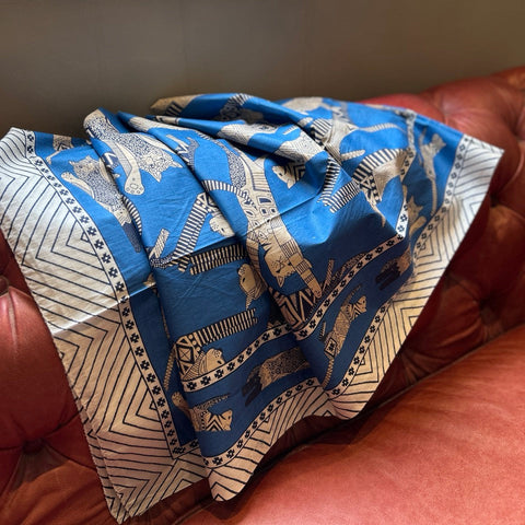 インド綿大判ストール [ドゥパタ]　フライングキャット 青　htm150423